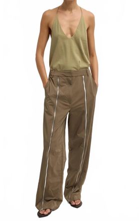 Tibi Nylon Zipper Trouser - Short Length In Taupe