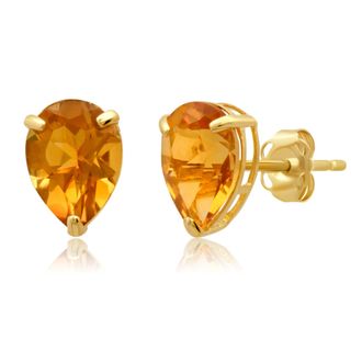 MAX + STONE 14k Yellow or White Gold Teardrop 8mm Gemstone Pear Shape Stud Earrings