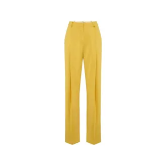 Elisabetta Franchi Wide Trousers, female, Yellow, Size: XL Trousers in lightweight cr&ecirc;pe fabric with logo charm