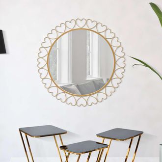 Dmora Espejo Dmora De Pared, Marco Con Corazones, Forma Redonda, 80x80h Cm, Oro