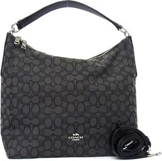 Coach Black Gray Canvas Leather Handbag Shoulder Bag Tote Bag (Pre-Owned)