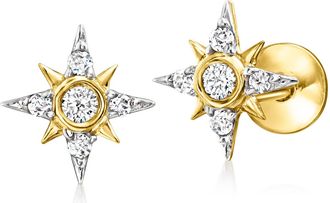 RS Pure by Ross-Simons Diamond Star Flat-Back Stud Earrings in 14kt Yellow Gold