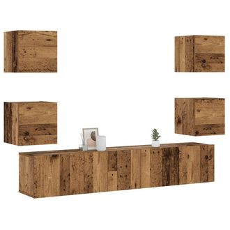 Berkfield Home Wall Mounted TV cabinets 6 pcs Old Wood Engineered Wood in Brown