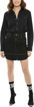 Diesel Black Solid Shirt Collar Mini Dress