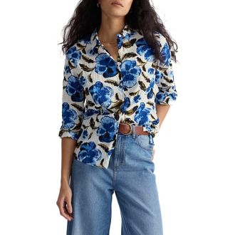 Seasalt Cornwall Larissa Crinkled Floral Organic Cotton Button-Up Shirt in Spring Pansy Chalk at Nordstrom, Size 20 Us