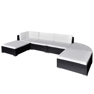 vidaXL Set Sof&aacute;s De Jard&iacute;n 6 Piezas Y Cojines Rat&aacute;n Sint&eacute;tico Negro Vidaxl