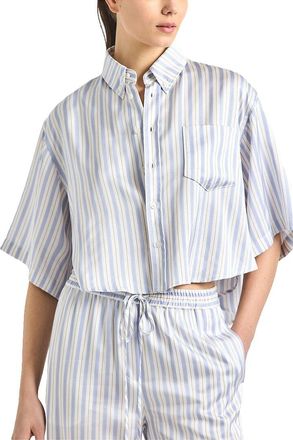 Derek Lam Ember Striped Satin Twill Crop Button Down Shirt