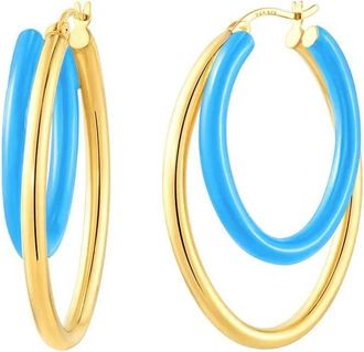 Gold & Honey Womens Enamel Double Oval Hoop Earrings In Turquoise