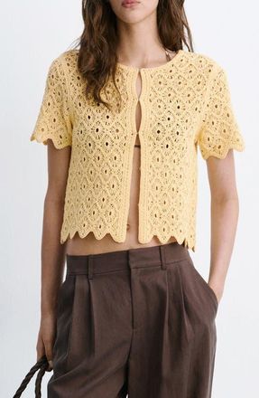 Mango Openwork Crochet Knit Top in Yellow at Nordstrom, Size Xx-Small