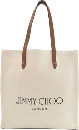 Jimmy Choo London Beige Canvas Tote Bag (Pre-Owned)
