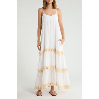 Elan Tiered Maxi Cover-Up Dress in White/nat at Nordstrom, Size X-Small