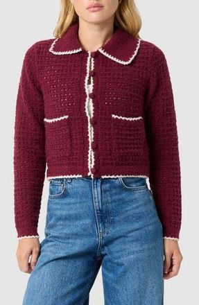 All in Favor Contrast Trim Point Collar Cardigan in Burgundy Ivory at Nordstrom Rack, Size X-Small