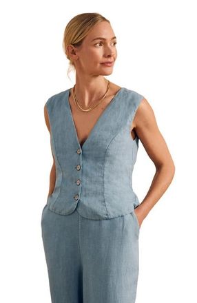 Celtic & Co. Linen Blend Tailored Waistcoat in Chalk Blue at Nordstrom, Size 14