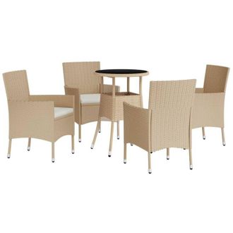 vidaXL Furniture Limited - Mesita Y Sillas Jard&iacute;n 5 Pzas Y Cojines Rat&aacute;n