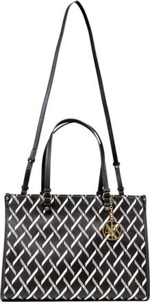 A|X Armani Exchange Tassen, Dames, Zwart, ONE Size, Polyester, Gedrukte Handtas met Schouderband voor Vrouwen