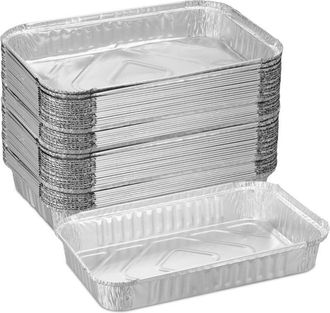 Relaxdays Relaxdays - Set of 50 Aluminium Grill Trays, hwd: 4.5 x 31 x 21 cm, Square, bbq Drip Tray for Indirect Grilling, Silver
