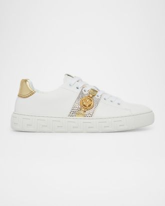 Versace Greca Embellished Leather Low-Top Sneakers