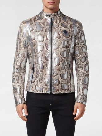 Philipp Plein Giacca biker in pelle di serpente