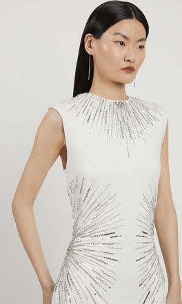 Karen Millen Petite Beaded And Embellished Ponte Jersey Midi Dress
