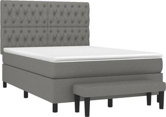 vidaXL Vidaxl - Cama Box Spring Con Colch&oacute;n Tela Gris Oscuro 140x200 Cm
