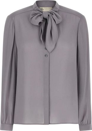 Tory Burch Georgette Blouse met Strik - Dames - Overhemden - Grijs - L - Overhemden