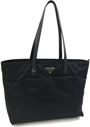 Prada Black Nylon Leather Tote Bag (Pre-Owned)