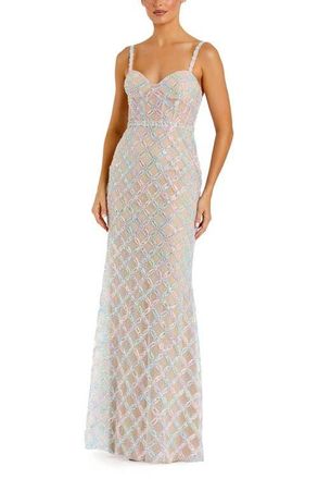 Mac Duggal Pearl Embellished Sleeveless Bustier Gown in Pastel Multi at Nordstrom, Size 10