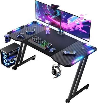 OEM Hlonone 140 &times; 60cm Mesa Gaming Led, Escritorio Gaming De Fibra De Carbono Ergon&oacute;micas, Negro