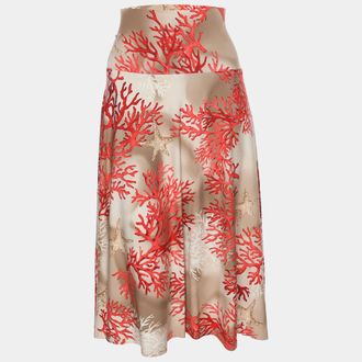 Basler Orange/beige Coral Print Jersey Midi Skirt