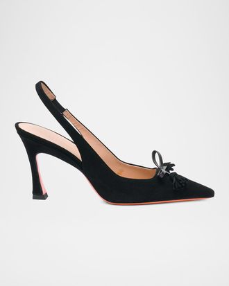 Santoni 85mm Suede Slingback Pumps