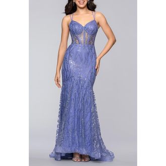 Blondie Nites Sequin Illusion Bodice Mermaid Gown in Periwinkle at Nordstrom, Size 15