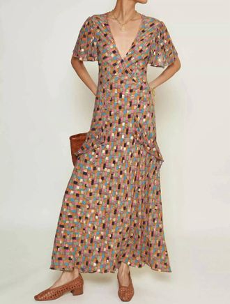Rixo Womens Evie Dress In Klimt Stamp Foil Dahlia