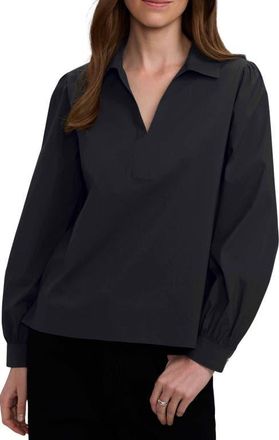 Foxcroft Alix Long Sleeve Popover Top in Black at Nordstrom, Size X-Small