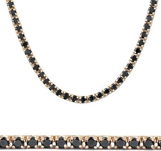 Pompeii3 10Ct Black Diamond Tennis Necklace 18 14k Yellow Gold