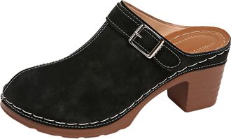 Generic Ladies Spring And Summer Retro Suede Leather Belt Buckle Strap Sandals Transparent Sandals for Women (Black, 4.5)