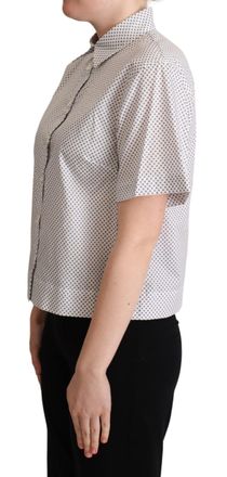 Dolce & Gabbana Womens White Gray Polka Dots Collared Button Shirt Cotton