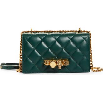 Alexander McQueen Alexander McQueen Knuckle Ring Quilted Leather Shoulder Bag in Emerald at Nordstrom