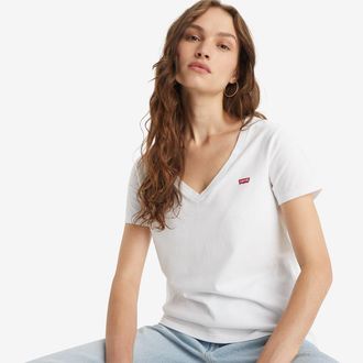 Levi's T-shirt met korte mouwen, V-hals, logo vooraan