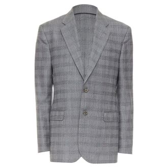 Versace grey wool silk blend plaid checked 2 button notched lapel blazer EU50 L