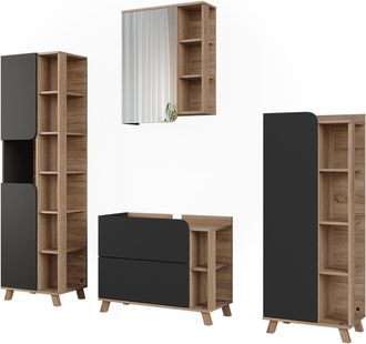 Vicco Conjunto De Muebles De Ba&ntilde;o Karen, Antracita/sonoma, 4 Piezas, Vicco