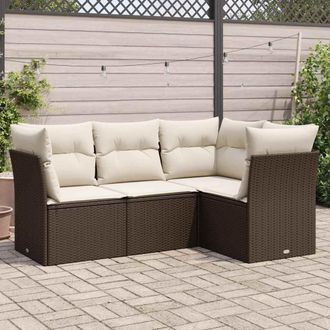 vidaXL Set De Sof&aacute;s De Jard&iacute;n 4 Pzas Y Cojines Rat&aacute;n Sint&eacute;tico Marr&oacute;n Vidaxl