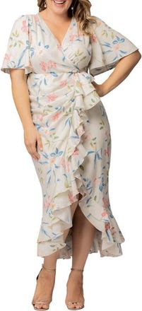 Kiyonna Alexandra Floral Print Ruffle Wrap Front Maxi Dress in Lush Lily Print at Nordstrom, Size 3X