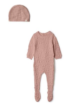 Fragile Knit Textured Romper and Matching Hat in Blossom at Nordstrom, Size 3M