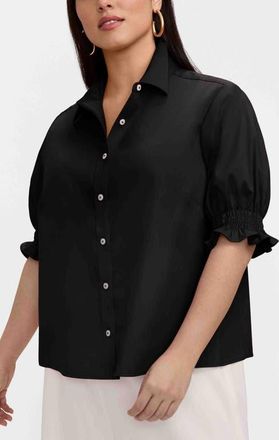 Foxcroft Vivienne Elbow Sleeve Matte Sateen Button-Up Shirt in Black at Nordstrom, Size 3X
