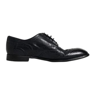 Dolce & Gabbana Zwarte leren Wingtip Formele Schoenen - Heren - Nette schoenen - Zwart - 44 EU - Leer - Schoenen