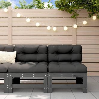 Berkfield Home Middle Sofas with Cushions 2 pcs Grey Solid Wood Pine