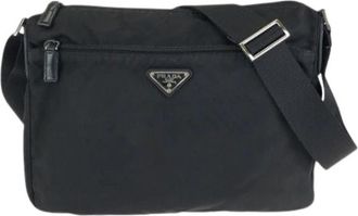 Prada Pre-owned Nylon Tessuto Triangle Logo Messenger Bag - Heren - Vintage Schoudertas - Zwart - ONE Size - Nylon - Vintage