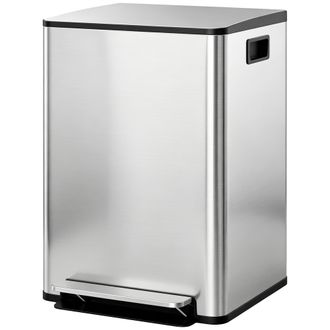OEM Cubo De Basura De Cocina Con 2 Compartimentos 2x30l Con Pedal Tapa De Cierre Suave Y Cubo Extra&iacute;ble Plata