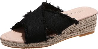 Generic Women Wedge Sandals Strappy Crossover Sandals Casual Espadrille Sandal Solid Color Walking Sandal Fashion Beach Shoes Comfortable Outdoor Shoes Non Sl