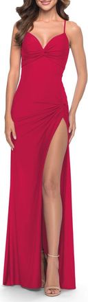 La Femme Soft Jersey Dress with Knot Detail on Bust and Hip in Red at Nordstrom, Size 2
